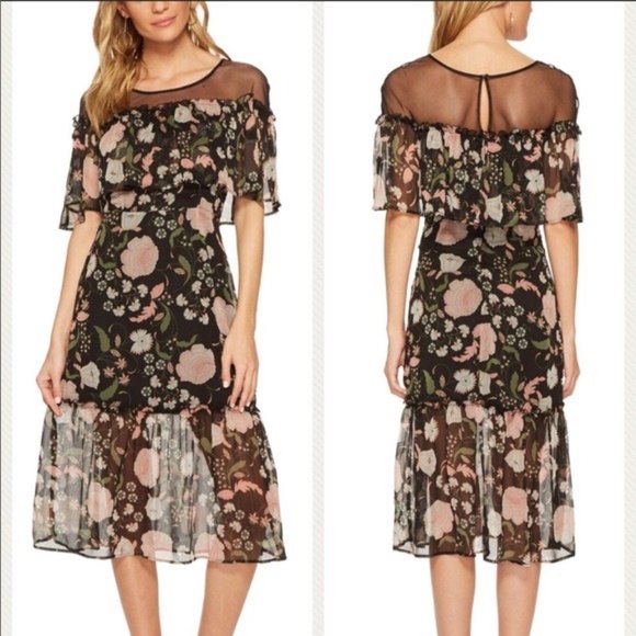 BB Dakota Dresses & Skirts - BB Dakota Floral Print Illusion Neckline Midi Dress (NWT, Size 4)